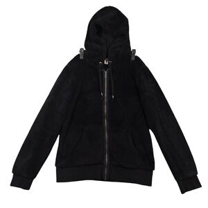 Roxy Hoodie Womens Large Black Fleece Full Zip Hooded Jacket Logo Cozy